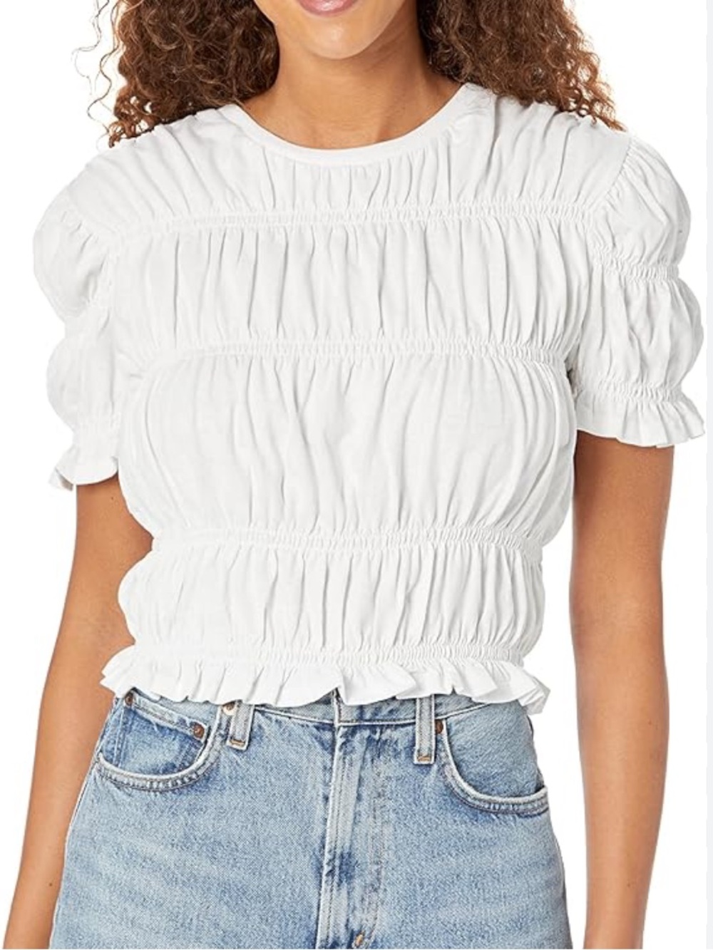 Buffalo David Bitton White Rachelle Ruched Short-Sleeve Women's Top tee Sz M